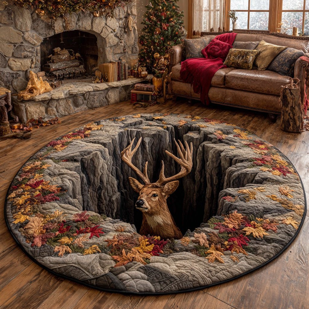Forest Stag Round Mat Rug - washable non-slip printed rug