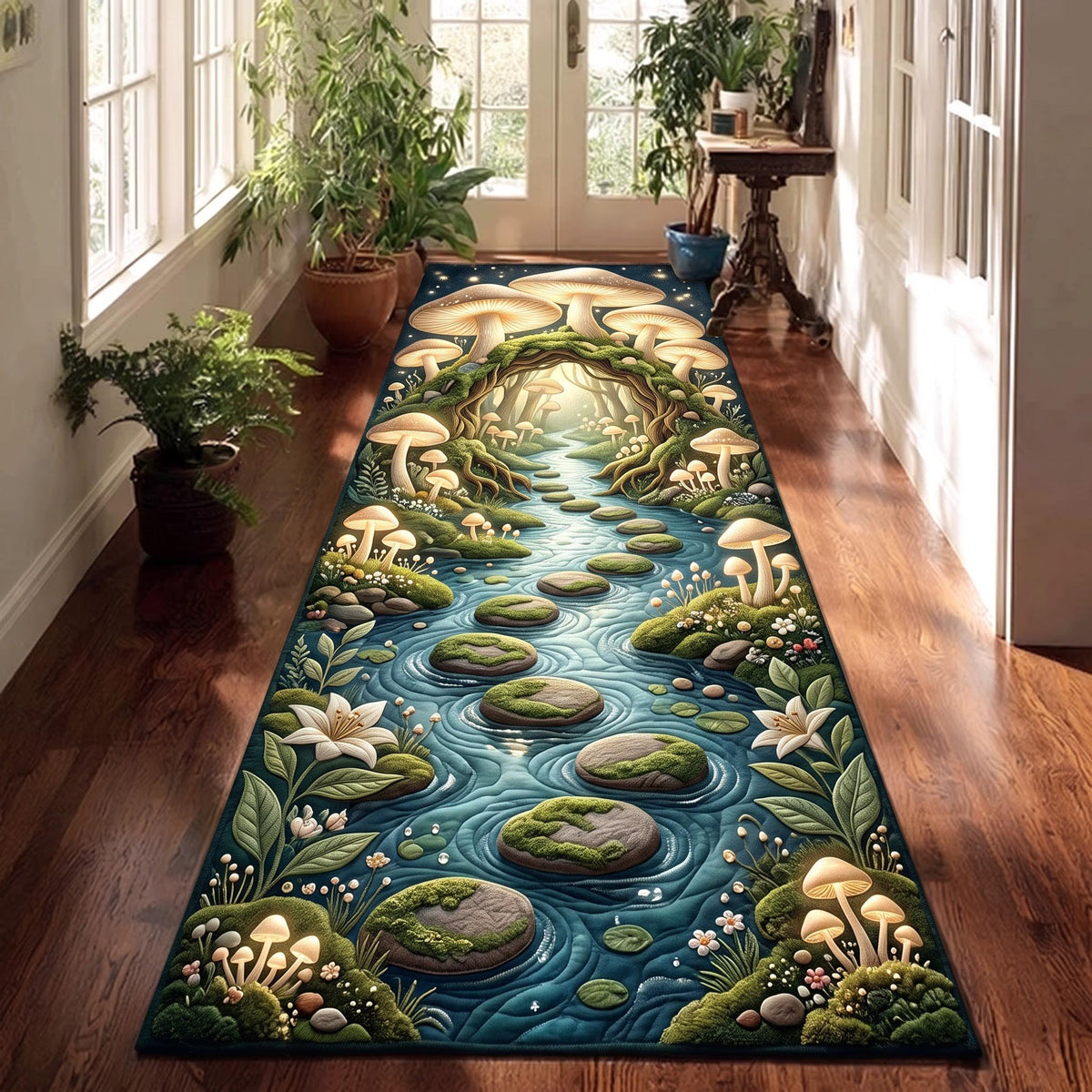 Forest Stream Runner Rug - Nature Design | Serene Runner Rug - washable non-slip printed rug