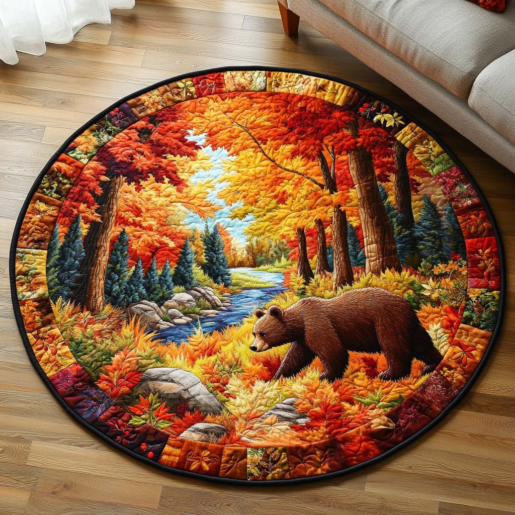 Forest Stroll Round Mat Rug - washable non-slip printed rug