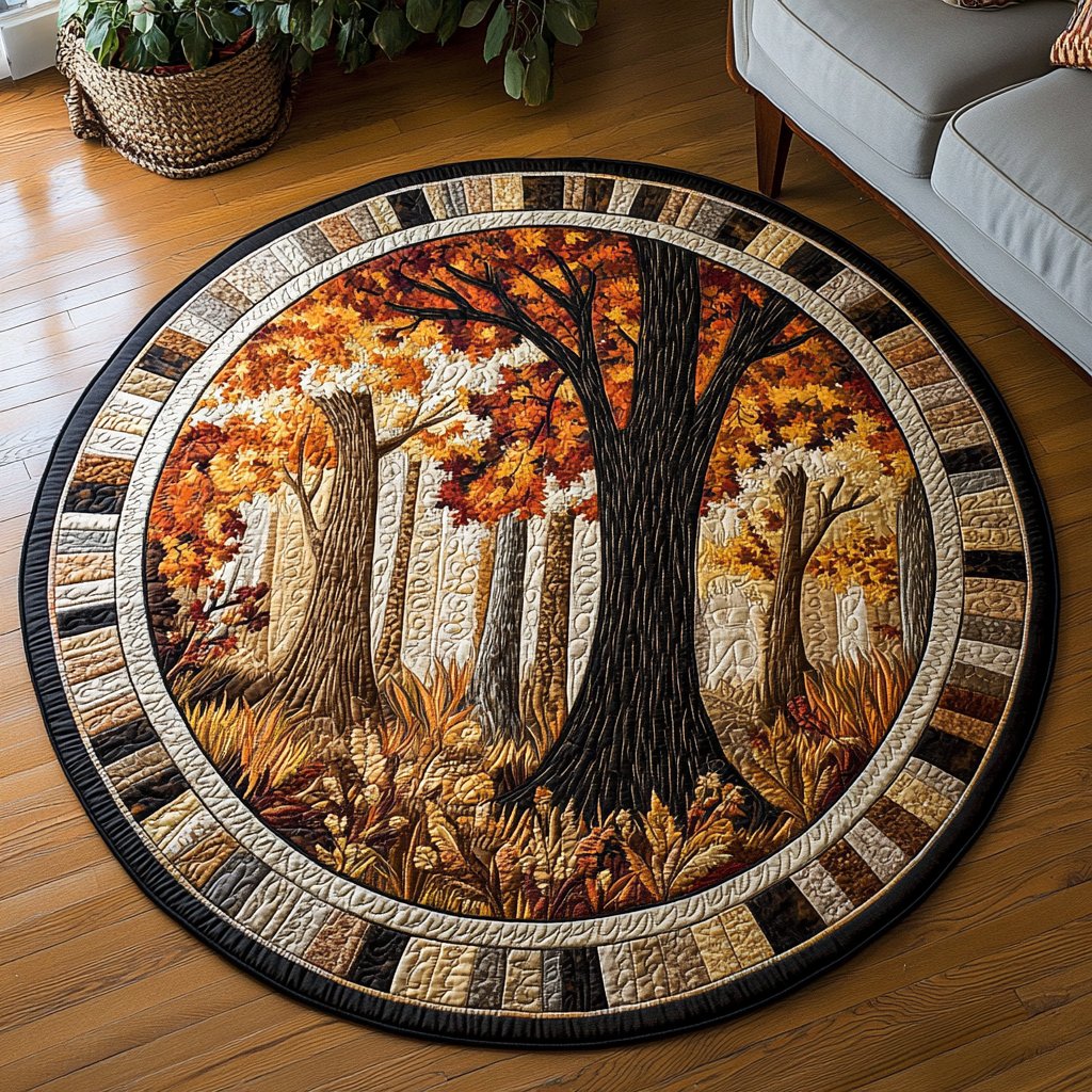 Forest Touch Round Mat Rug - washable non-slip printed rug
