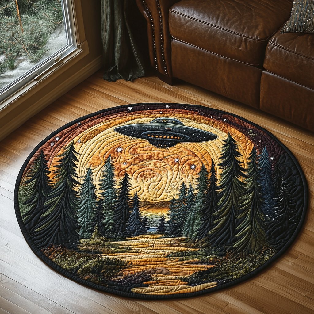 Forest UFO Encounter Round Mat Rug - Nature Design | Serene Home Decor