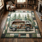 Forest Vanlife area rug in a living room