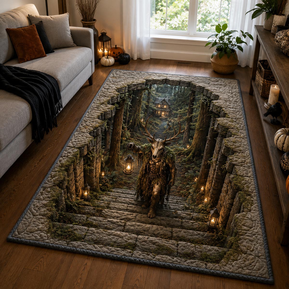 Forest Warden area rug in a living room