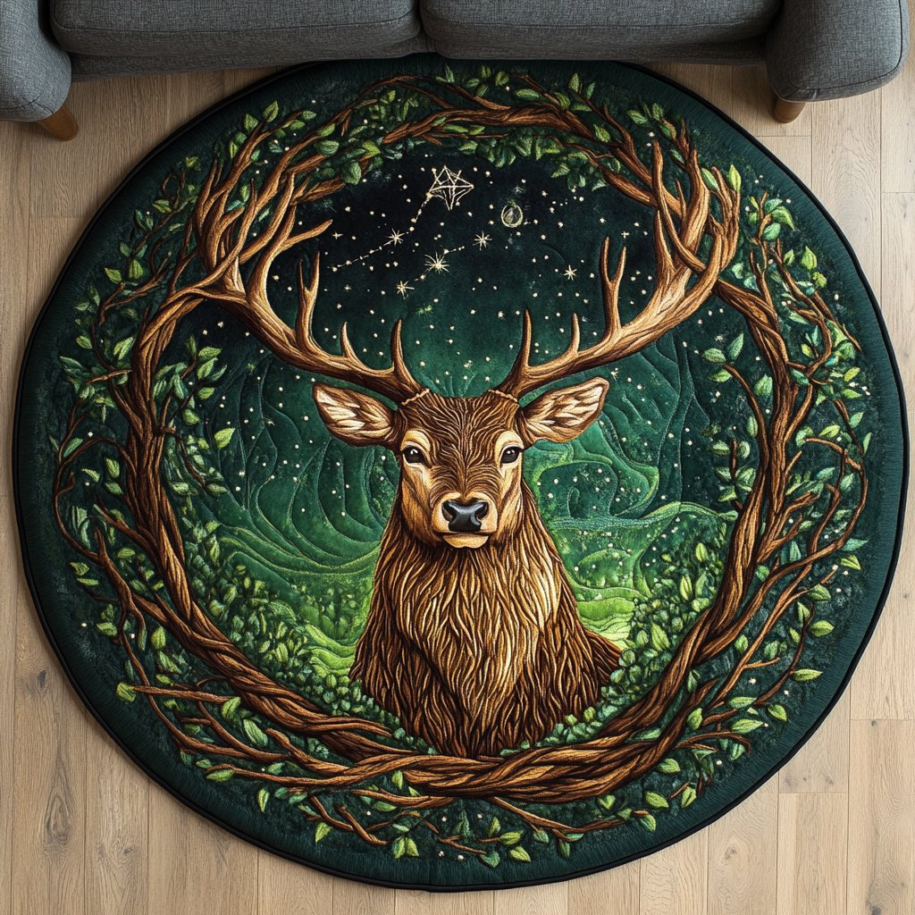 Forest Whisper Round Mat Rug - washable non-slip printed rug
