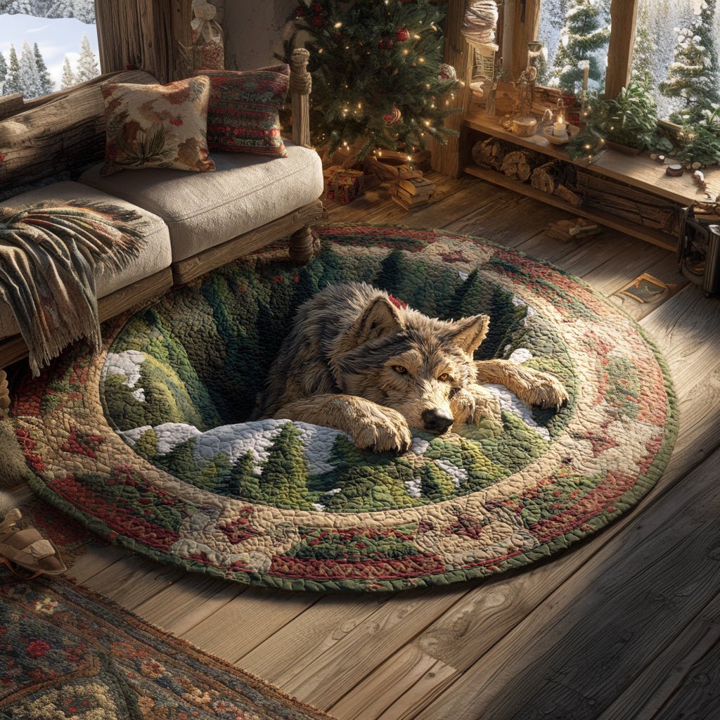 Forest Wolf Den Round Mat Rug - washable non-slip printed rug