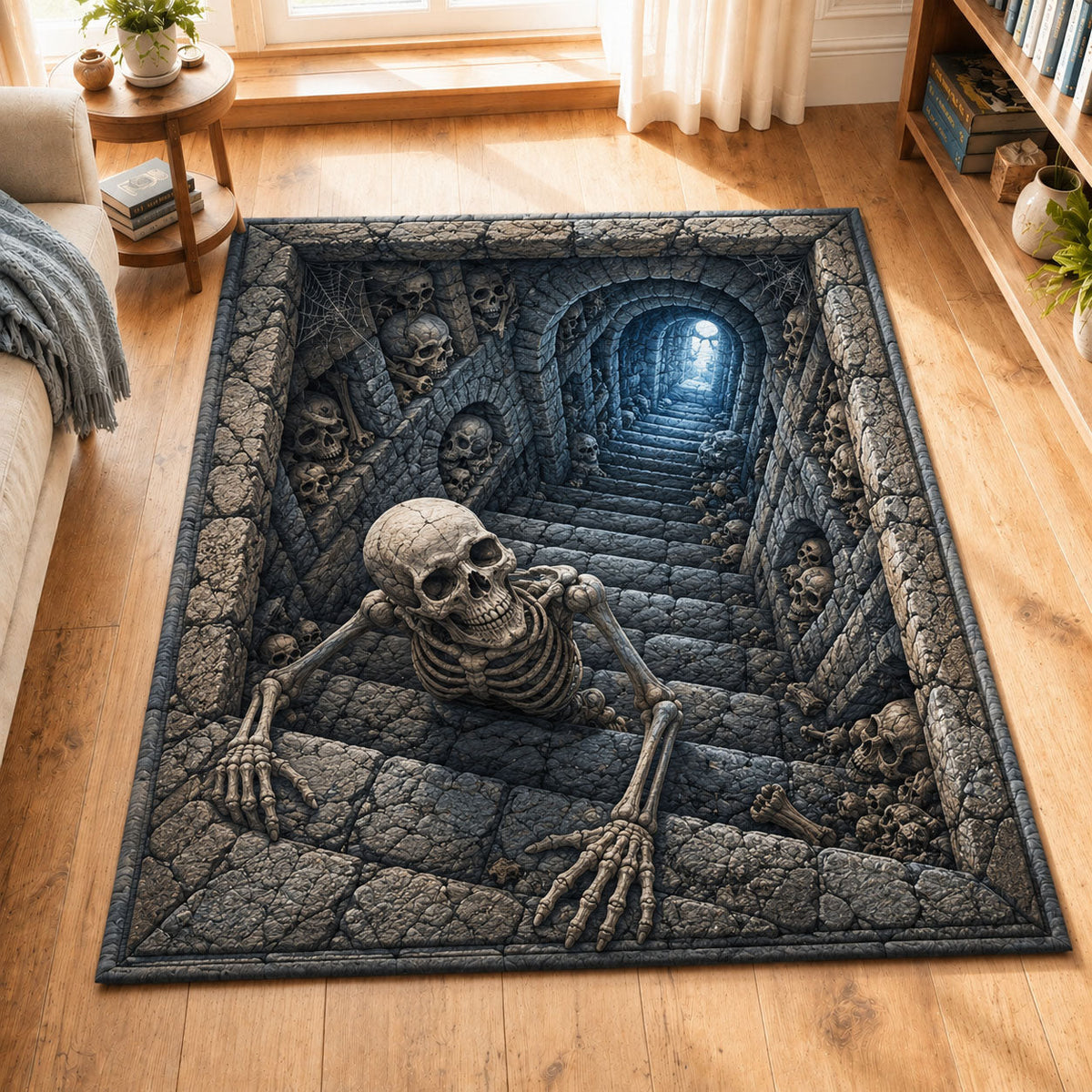 Forgotten Bone Passage area rug in a living room
