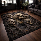 Forsaken Skull Circle area rug in a living room