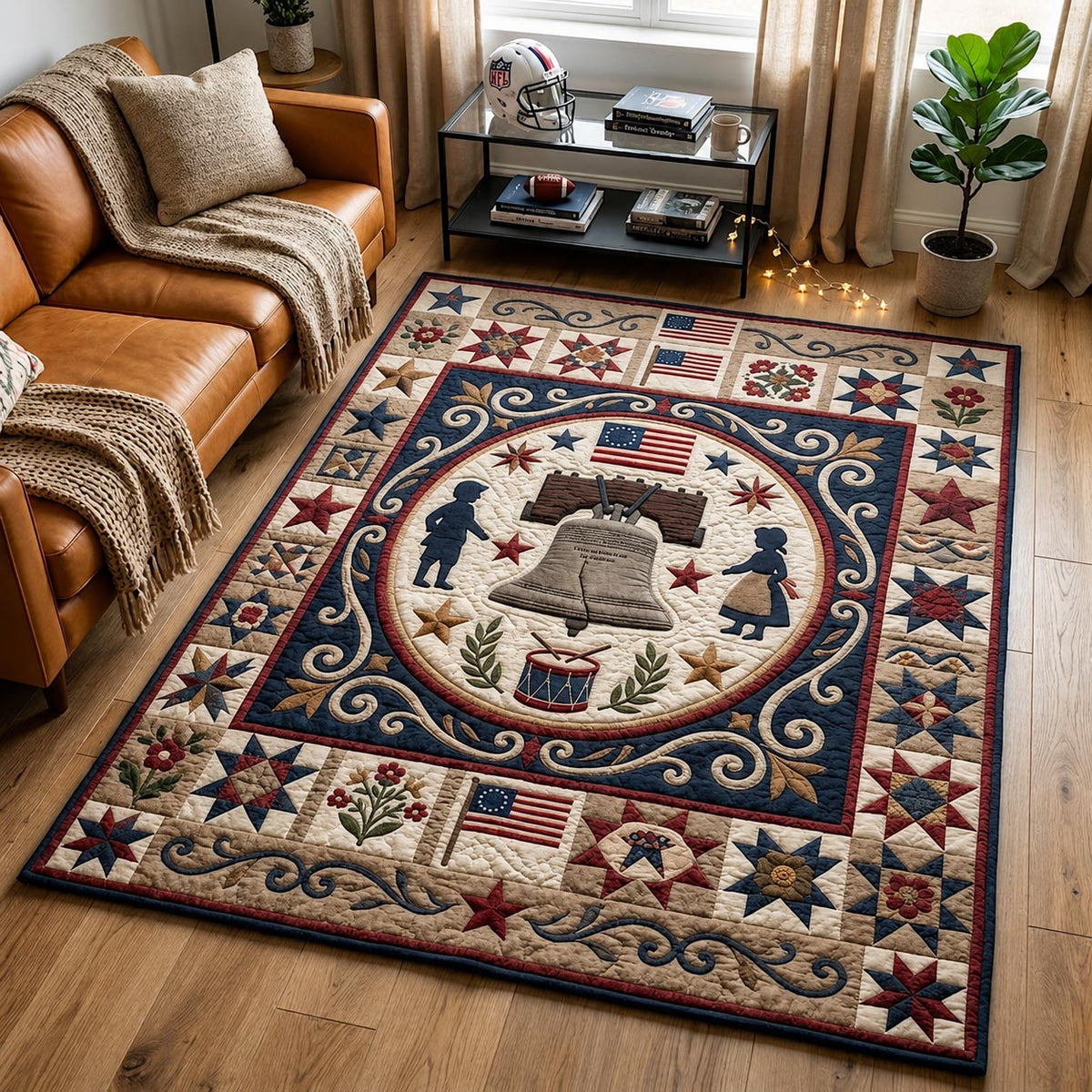 Founding Pride area rug in a living room