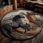 Four Horse Unity Round Mat Rug - washable non-slip printed rug