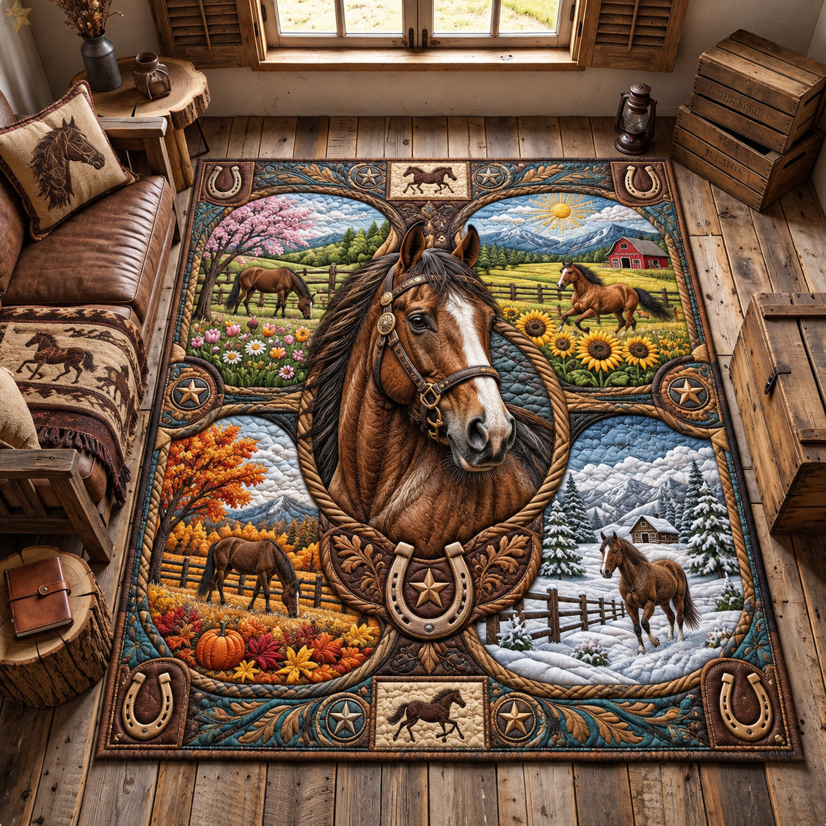 Four Seasons Horse area rug in a living room
