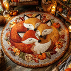 Fox Family Nest Round Mat Rug - washable non-slip printed rug