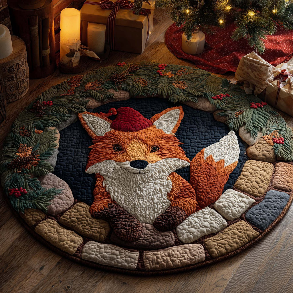 Fox Holiday Delight Round Mat Rug - Cute Pet Design | Animal Printed Home Decor