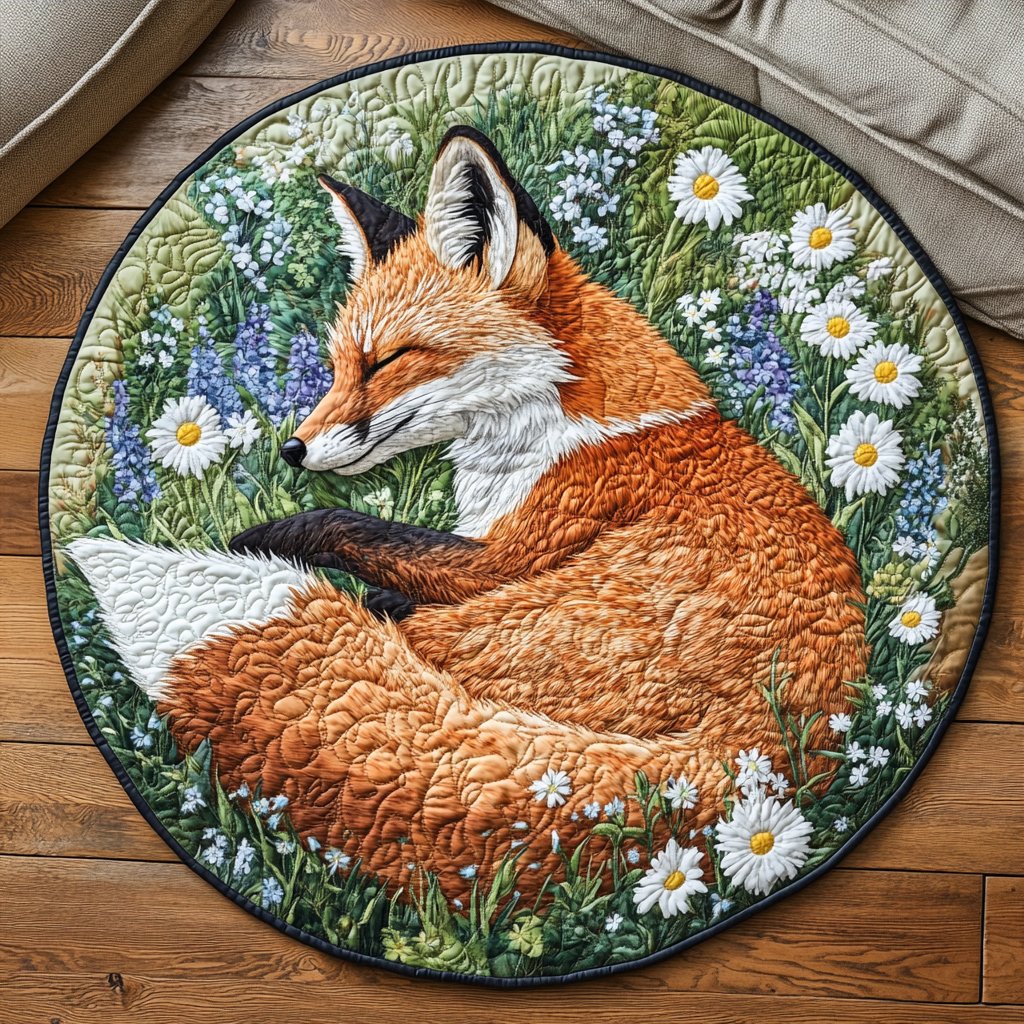 Fox Nest Round Mat Rug - washable non-slip printed rug