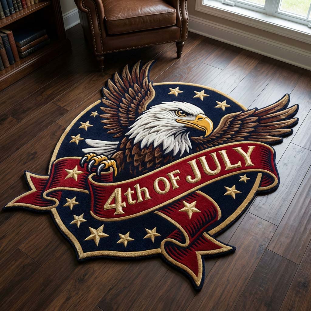 Freedom Eagle Custom Shape Area Rug - Cute Animal Design | Die-Cut Non-Slip Rug - washable non-slip printed rug
