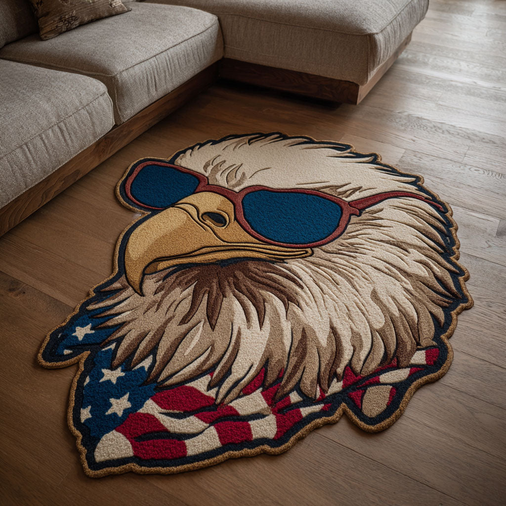 Freedom Eagle Custom Shape Area Rug - Cute Animal Design | Die-Cut Non-Slip Rug - washable non-slip printed rug