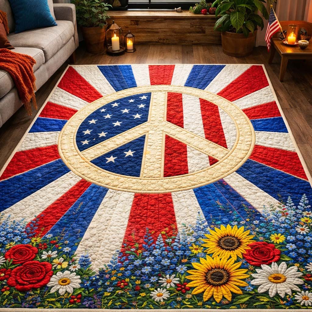 Freedom Flag Bloom area rug in a living room