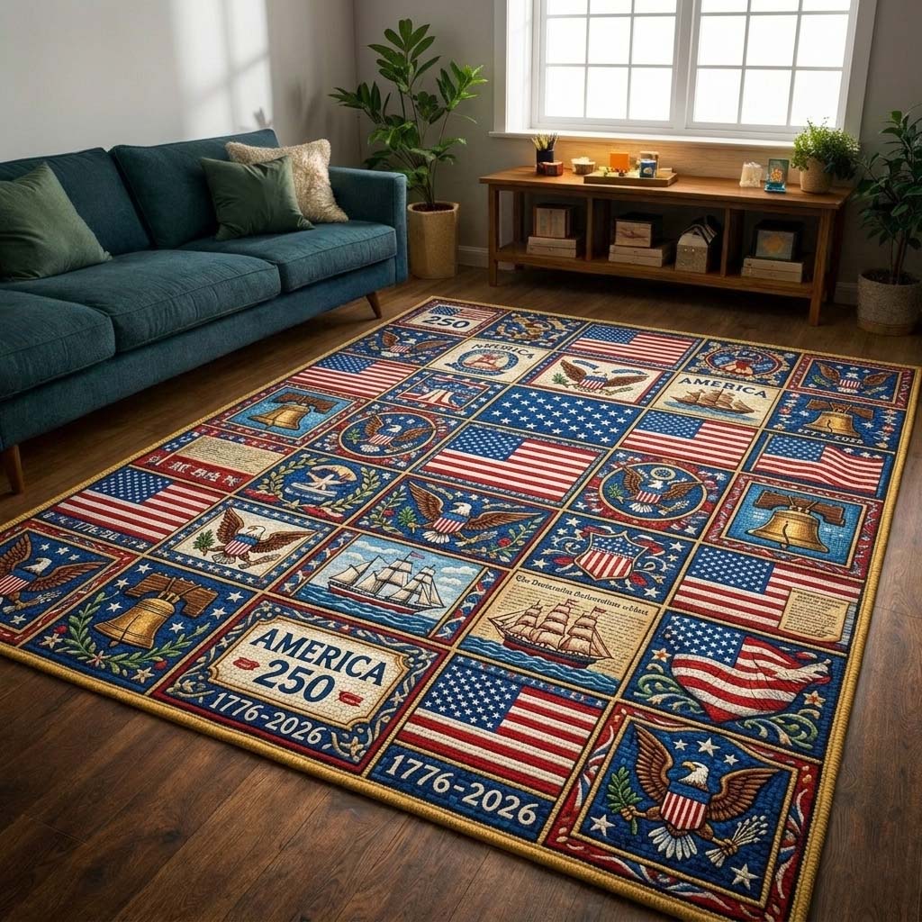 Freedom Mosaic area rug in a living room