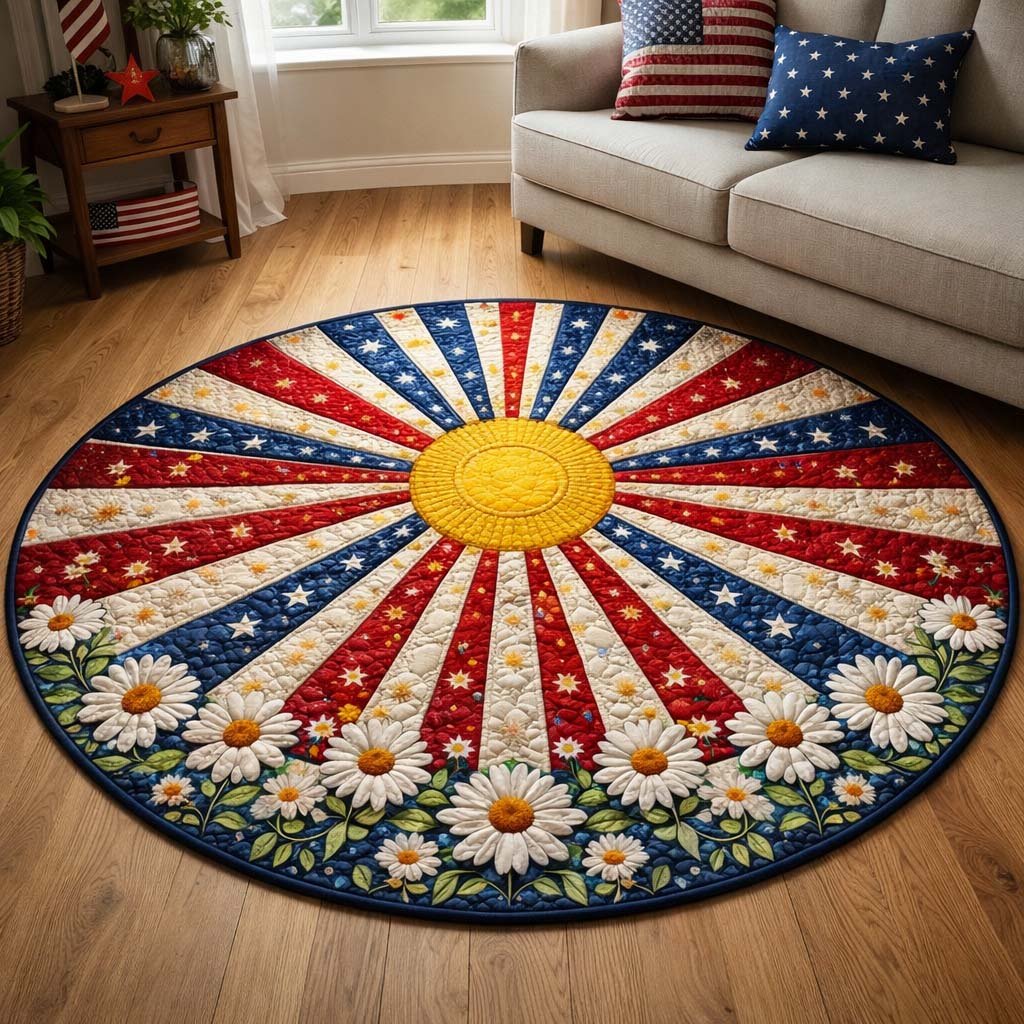 Freedom Sunburst Round Mat Rug - washable non-slip printed rug