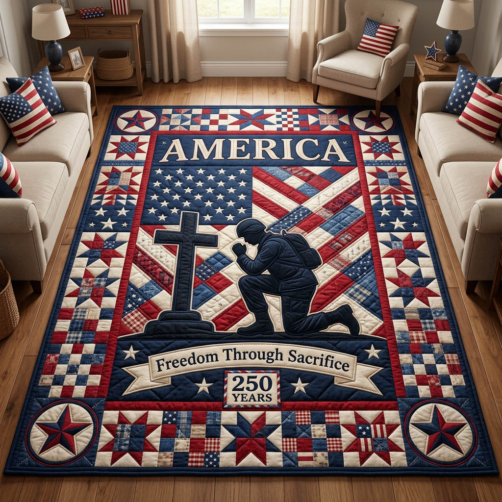 Freedom Through Sacrifice area rug in a living room