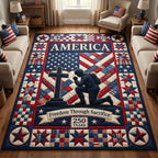 Freedom Through Sacrifice area rug in a living room