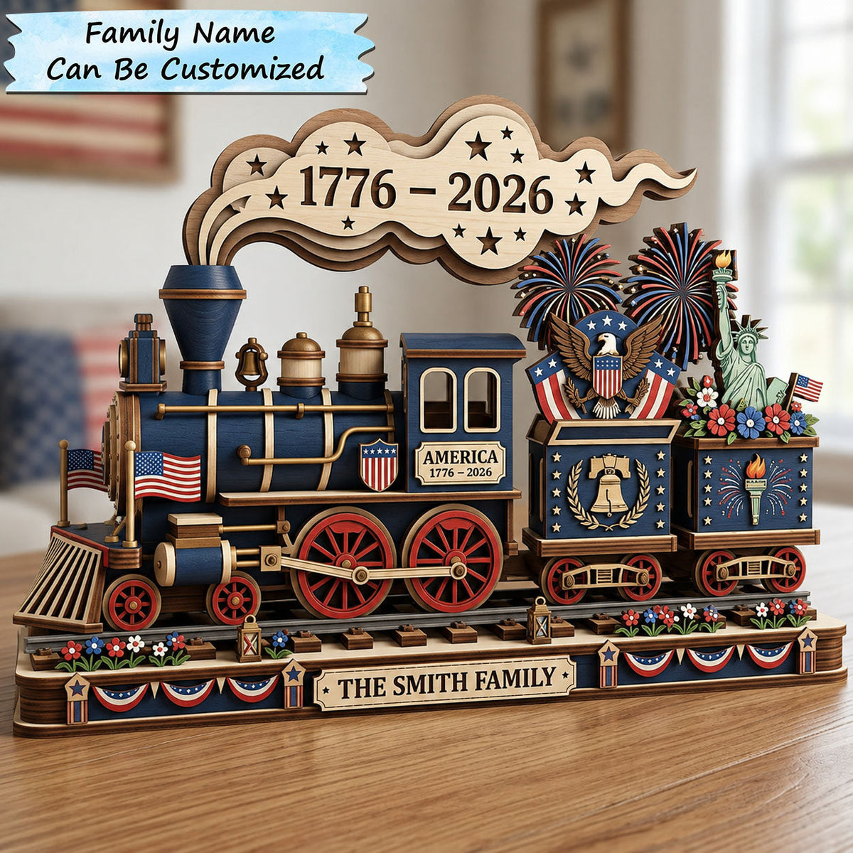 Freedom Train wooden block, laser-cut 3-layer wood