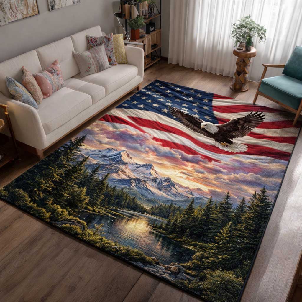Freedom Wings area rug in a living room