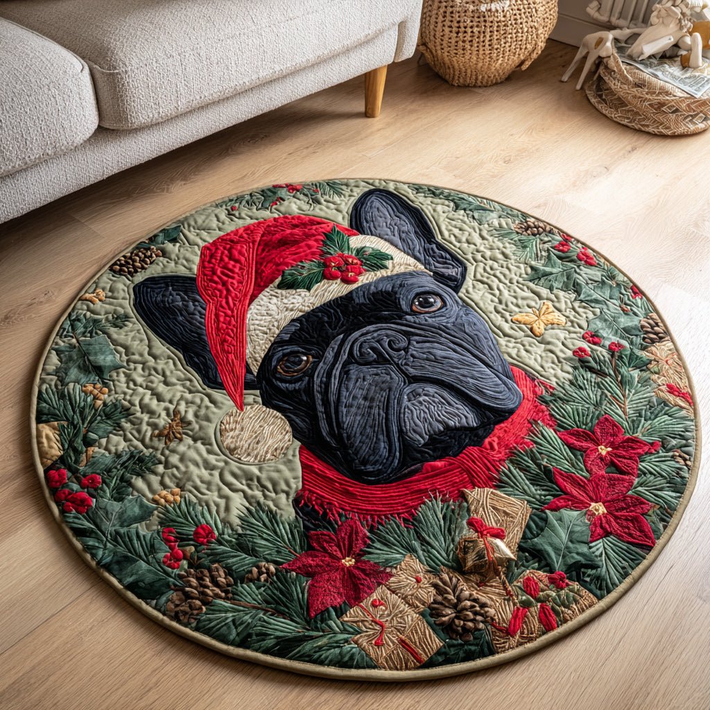 French Bulldog Fauna Round Mat Rug - Cute Pet Design | Animal Printed Home Decor
