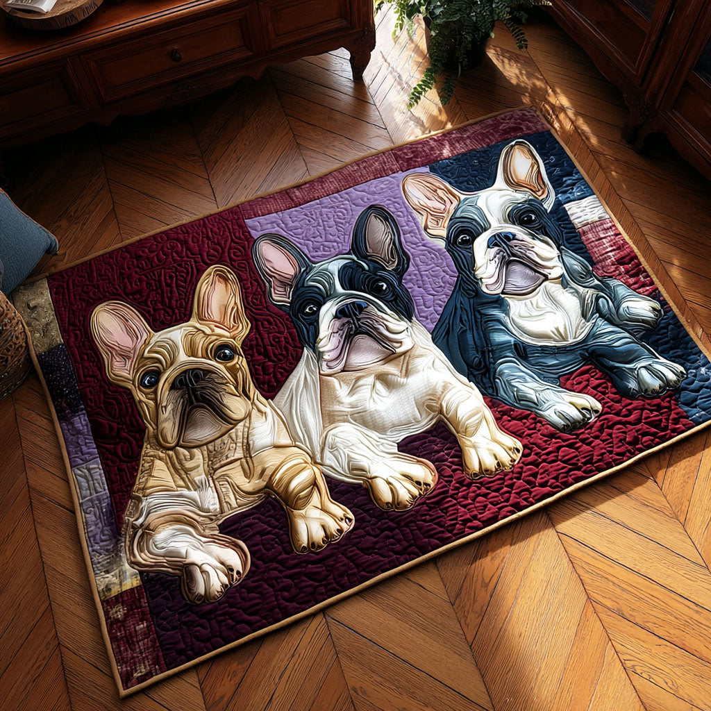 Frenchie Love area rug in a living room