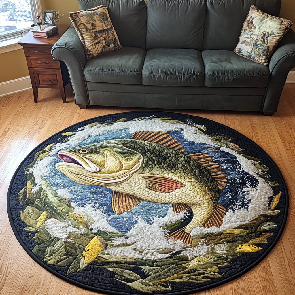 Fresh Catch Round Mat Rug - washable non-slip printed rug