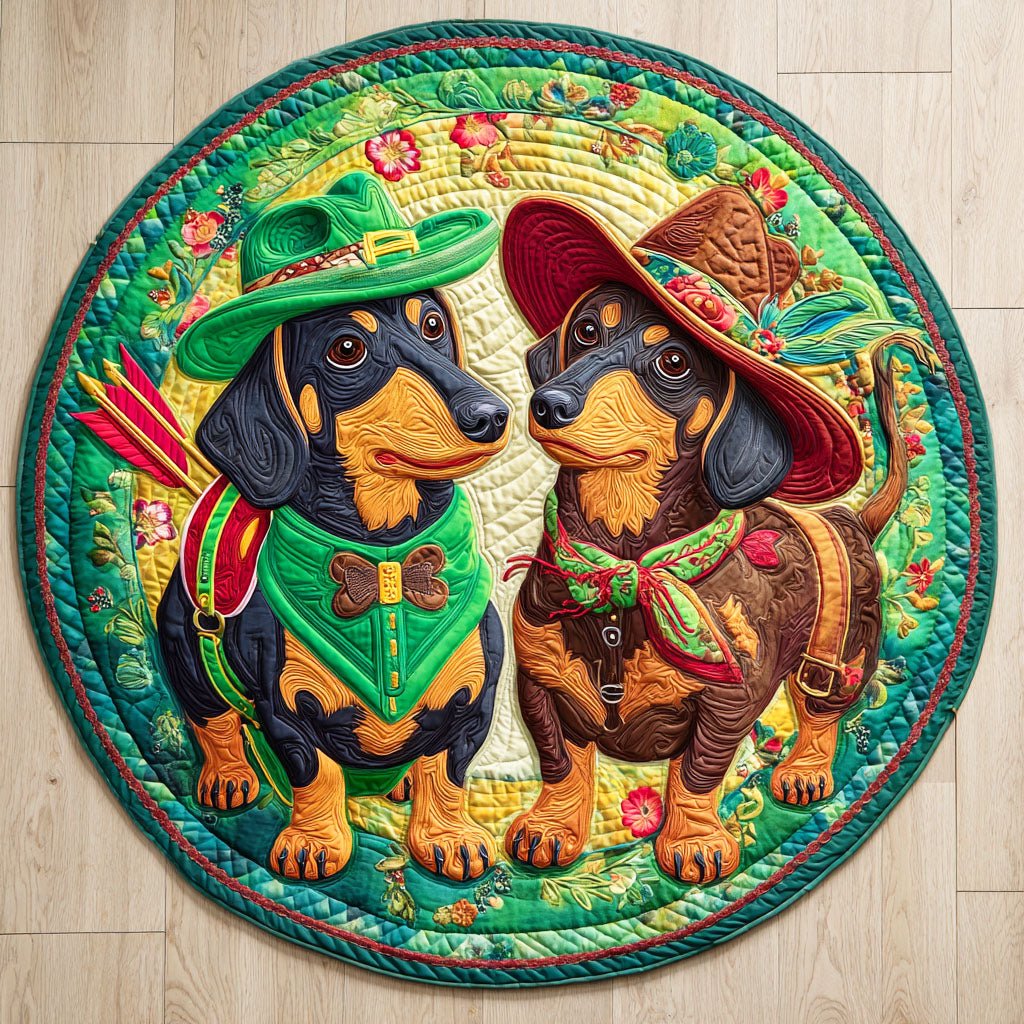 Fresh Meadow Pup Round Mat Rug - washable non-slip printed rug