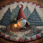 Friendly Holiday Gnome Christmas Round Mat Rug - washable non-slip printed rug