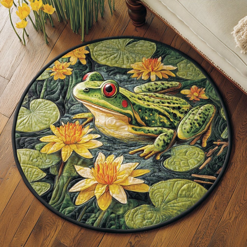Frog Haven Round Mat Rug - washable non-slip printed rug