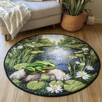 Froggy Spot Round Mat Rug - washable non-slip printed rug