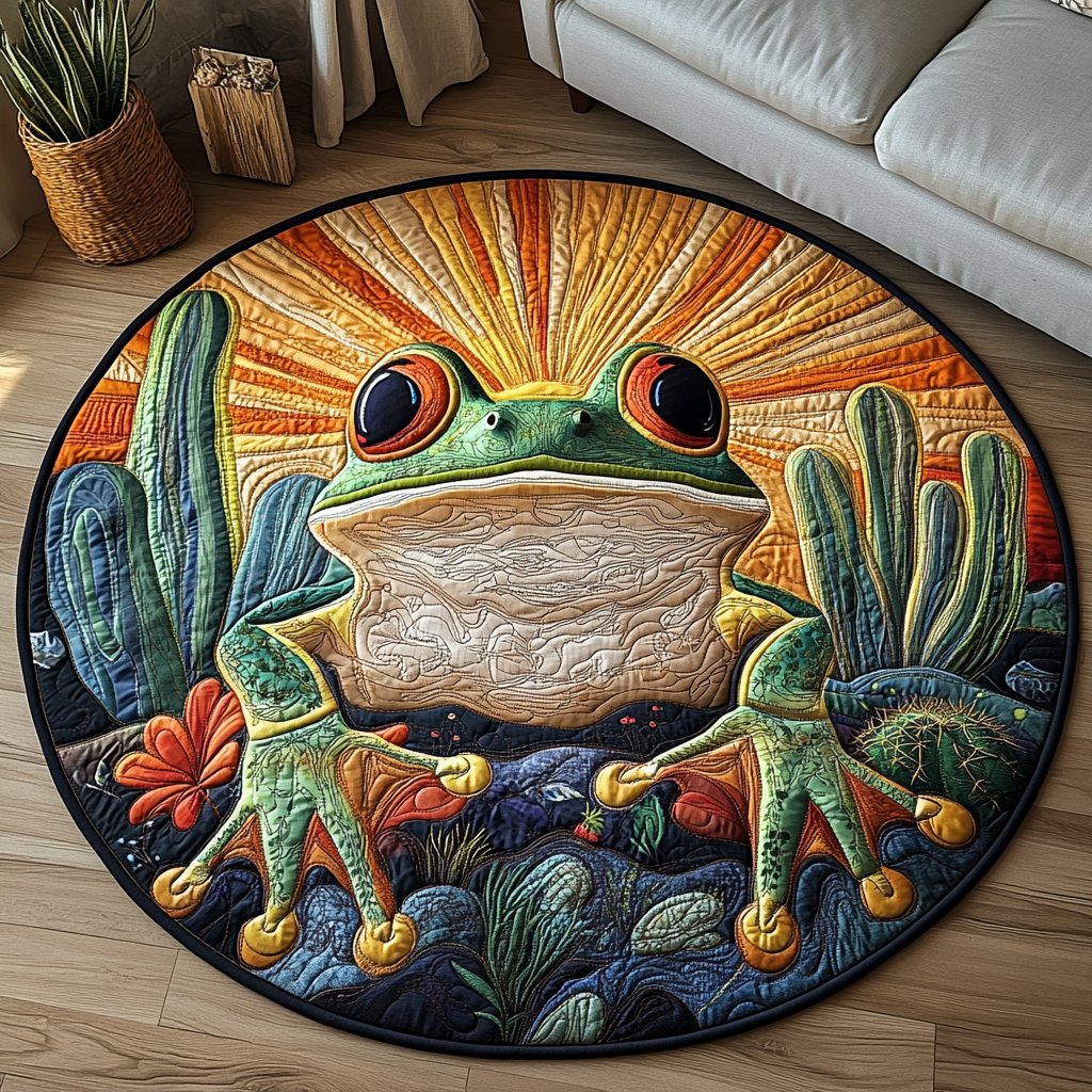 Frogs Cacti Round Mat Rug - washable non-slip printed rug