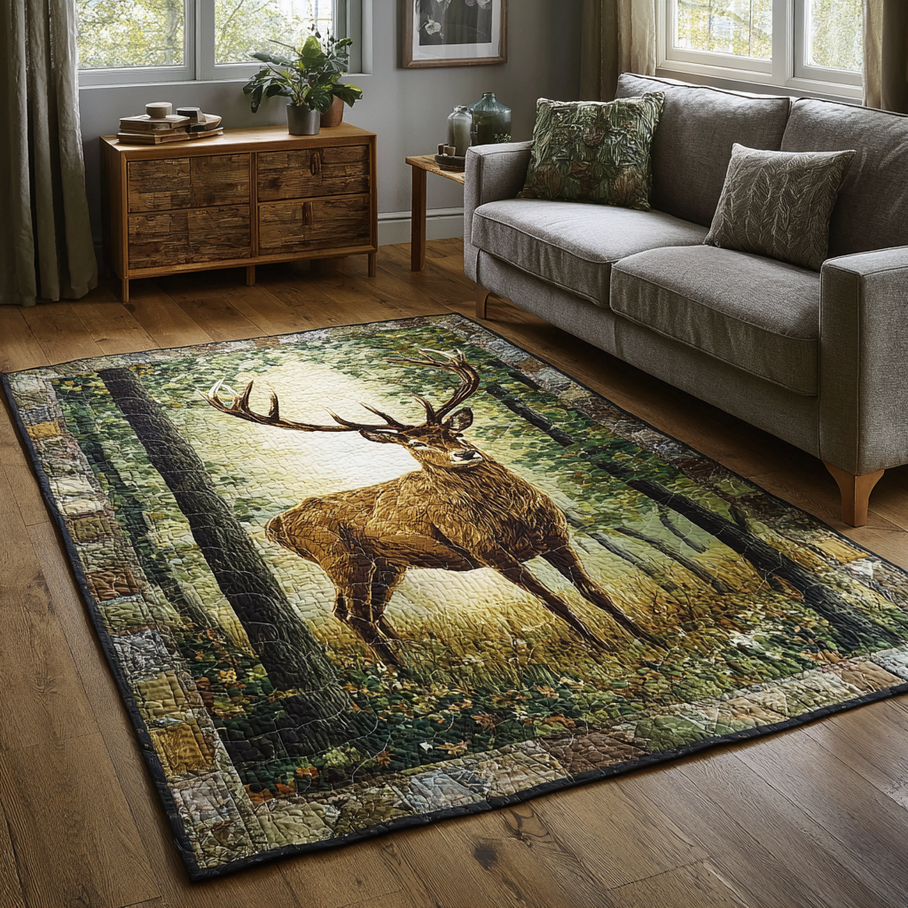 Frontier Deer area rug in a living room
