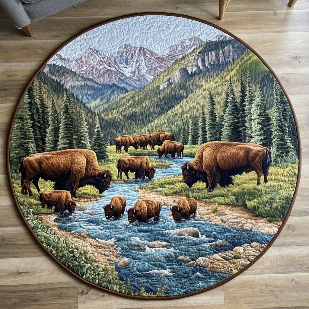 Frontier Herd Round Mat Rug - washable non-slip printed rug