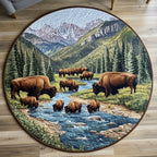 Frontier Herd Round Mat Rug - washable non-slip printed rug