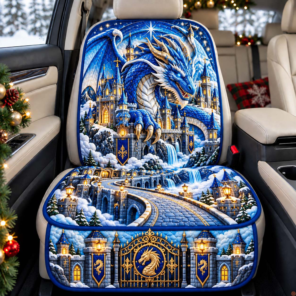 Frost Dragon Kingdom quilted car seat protector