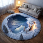 Frost Light Village Round Mat Rug - washable non-slip printed rug