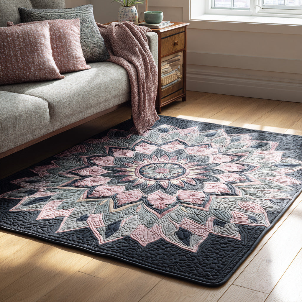 Frost Rosette area rug in a living room