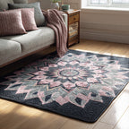 Frost Rosette area rug in a living room