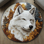 Frost Wolf Round Mat Rug - washable non-slip printed rug