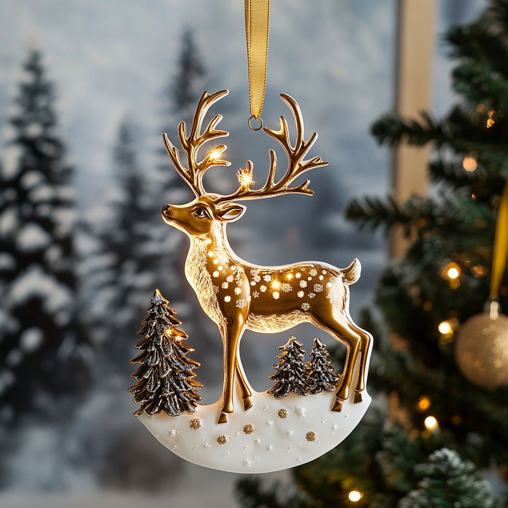 Golden Deer Snow Dome Christmas Ornament