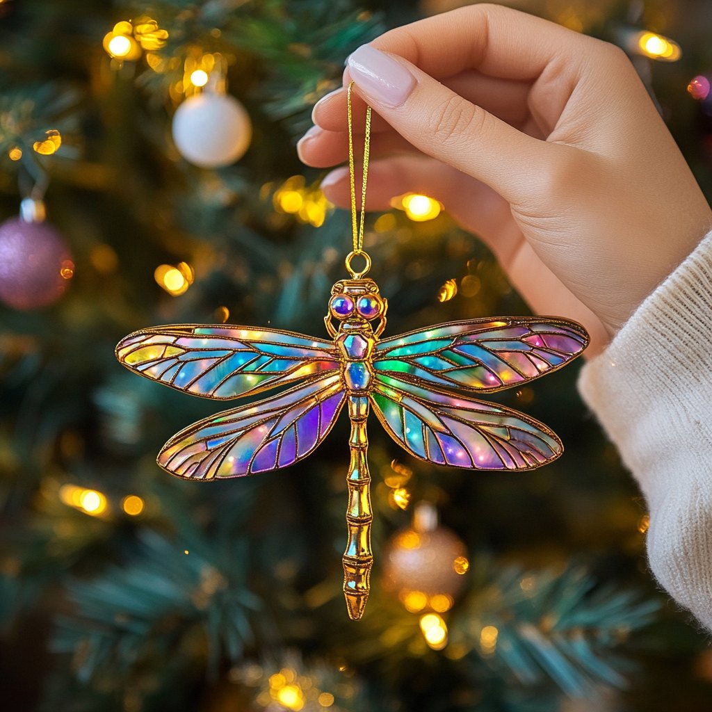 Iridescent Dragonfly Flight Christmas Ornament