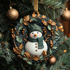 Green Scarf Snowman Wreath Christmas Ornament