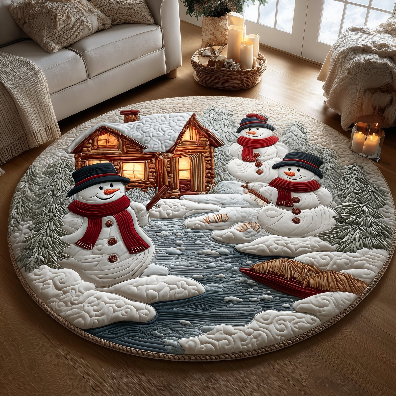 Frosted Cabin Round Mat Rug - Nature Design | Serene Home Decor