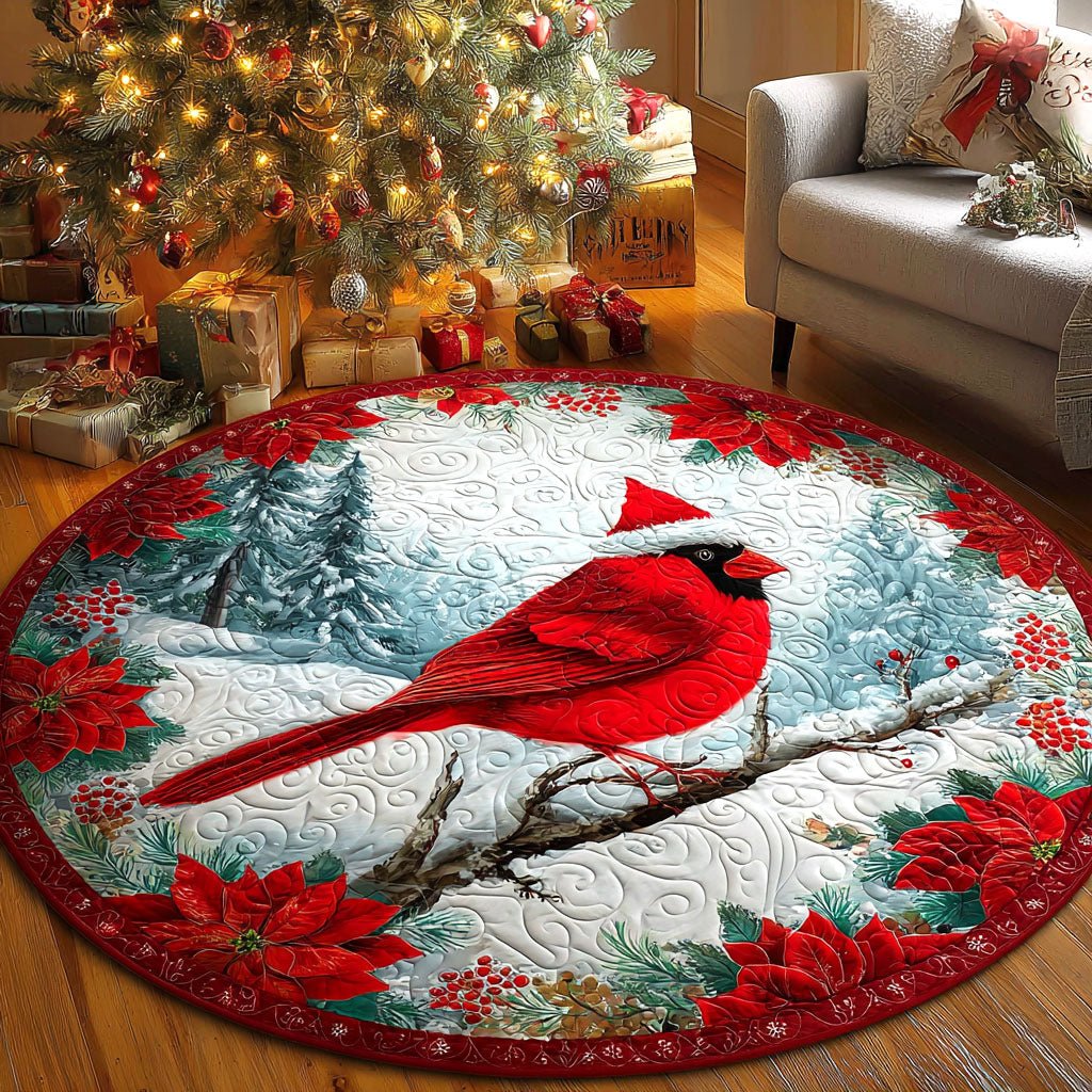 Frosted Cardinal Round Mat Rug - washable non-slip printed rug