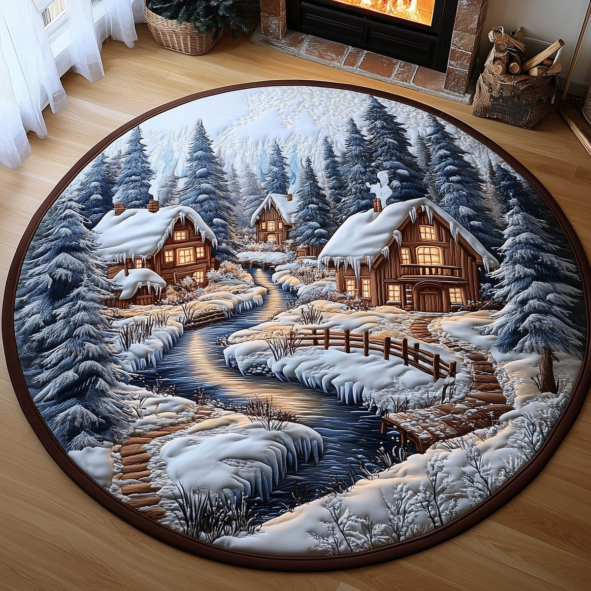 Frosted Land Round Mat Rug - washable non-slip printed rug