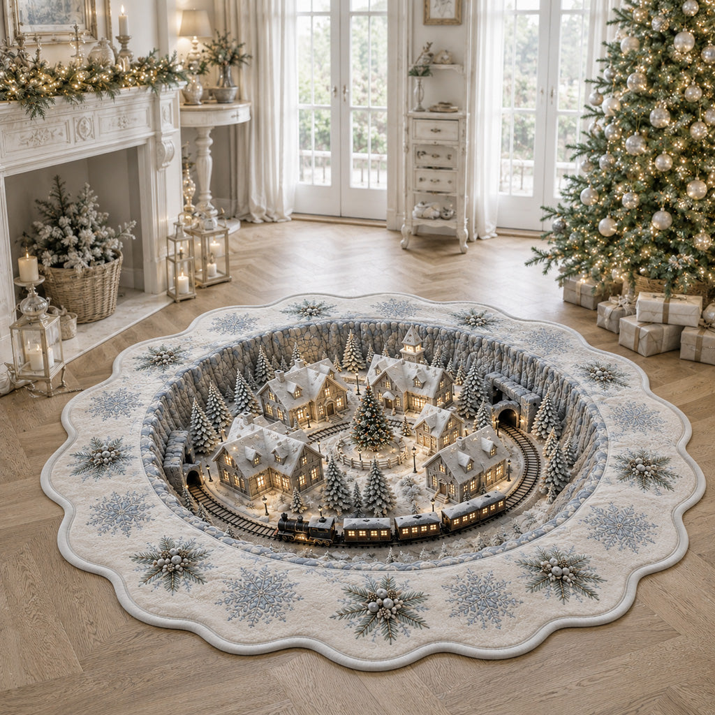 Frosted Railway Village Custom Shape Area Rug - Nature Design | Die-Cut Non-Slip Rug - washable non-slip printed rug