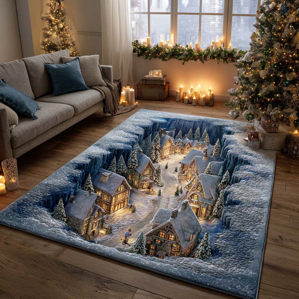 Frosted Village area rug in a living room